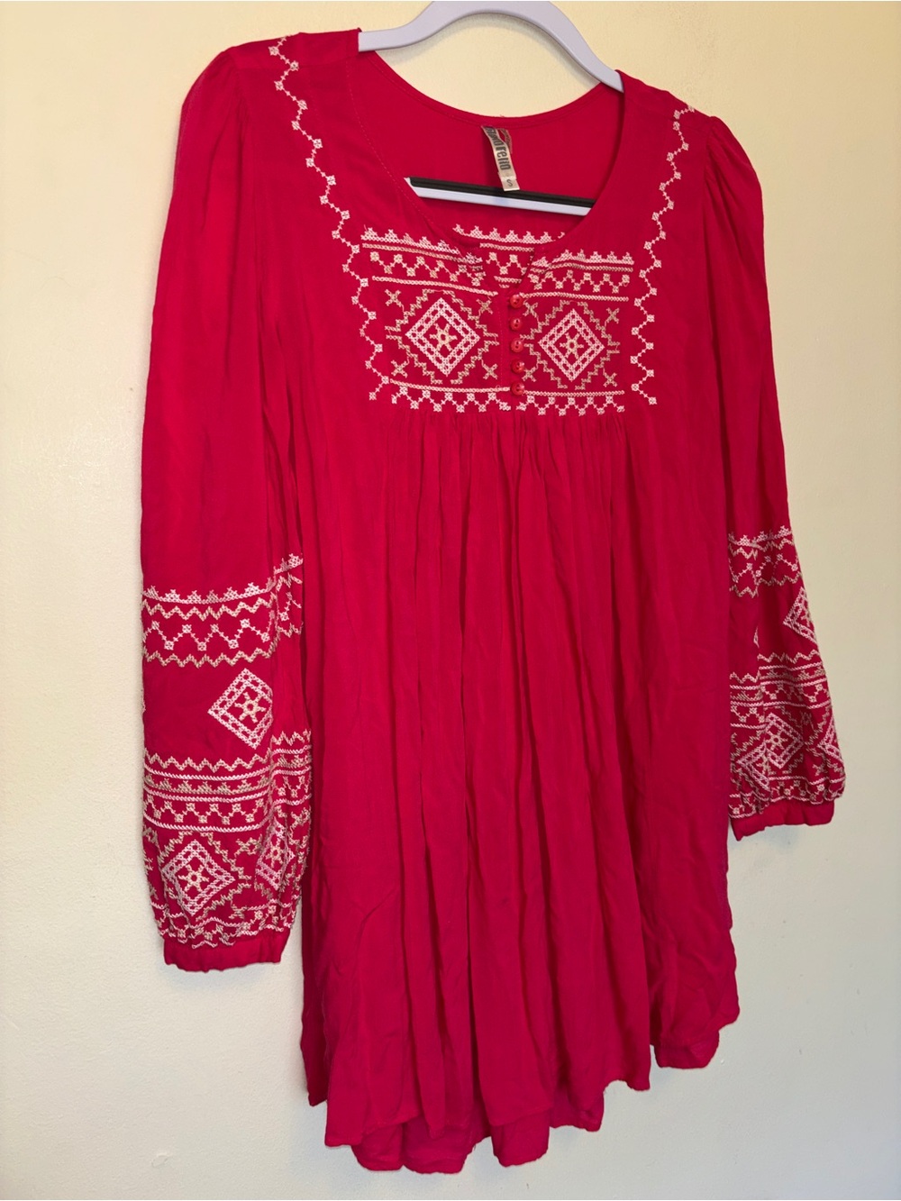 Monoreno Tunic Mini Dress Sz S Lagenlook Boho Peasant Hippie Cottage Embroidered
